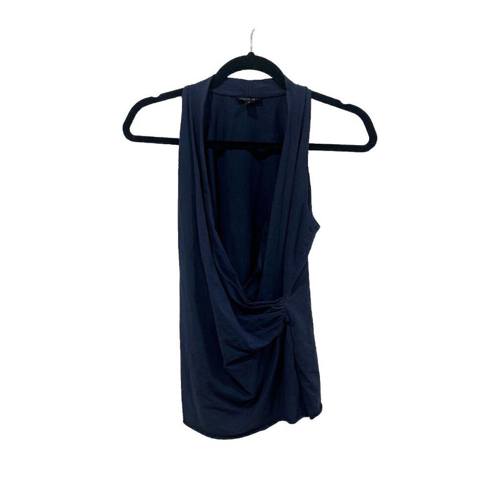 women's lafayette 148 Blouse Top Shirt Blue Scrunched Scoop Small